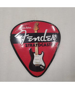 Fender stratocaster guitar music pick embossed metal sign - $89.09