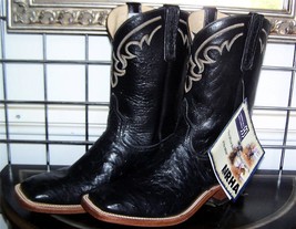 Anderson Bean Black Square Toe Full Quill Leather Ostrich Cowboy Boots 9 D - £475.61 GBP