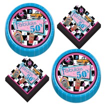 HOME &amp; HOOPLA 50&#39;s Party Supplies - Fabulous Fifties Paper Dinner Plates and Lun - £12.63 GBP+