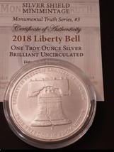 1 oz SILVER 2018 Silver Shield Monumental Truth #3 - Liberty Bell BU wth coa - £51.95 GBP