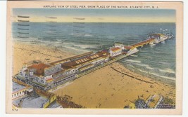 Vintage Postcard Steel Pier Atlantic City New Jersey Airplane View 1937 Linen - £5.40 GBP