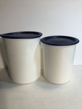 Tupperware Canister Set 2 Piece White w/blue Lids 2420 2422 - £14.96 GBP