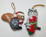 Vintage Handpainted Squirrel &amp; Raccoon Christmas Ornaments Hollow 1980s - $11.83