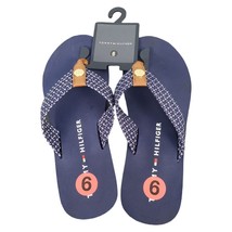 Tommy Hilfiger Flip Flops Sandals Women Size 6 Navy Flat Slip On Comfort TH Logo - £25.92 GBP