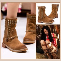 Straps and Stud Rivets Genuine Cowhide Suede Leather Vintage Adventure Boots
