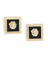 GREEK KEY GOLD LION HEAD MEDALLION SQUARE DESIGNER LUXURY STUD EARRINGS ... - €7,38 EUR