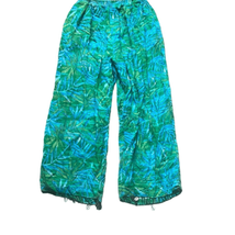 Key Lime Pie Womens Small Green Blue Tropical Print Beaded Crop Wide Leg... - $14.01