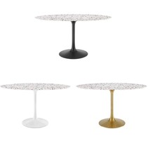 60” Oval White Terrazzo Tulip Dining Table w/ Black, Gold or White Pedestal Stem - £839.29 GBP+