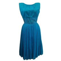 Leslie Fay Original Sleeveless Dress Blue Chiffon Grecian Womens size S vintage - £15.92 GBP
