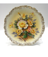 Vintage Decorative 8&quot; Plate Artist Signed Hand Painted Yellow Roses Gold... - $29.69