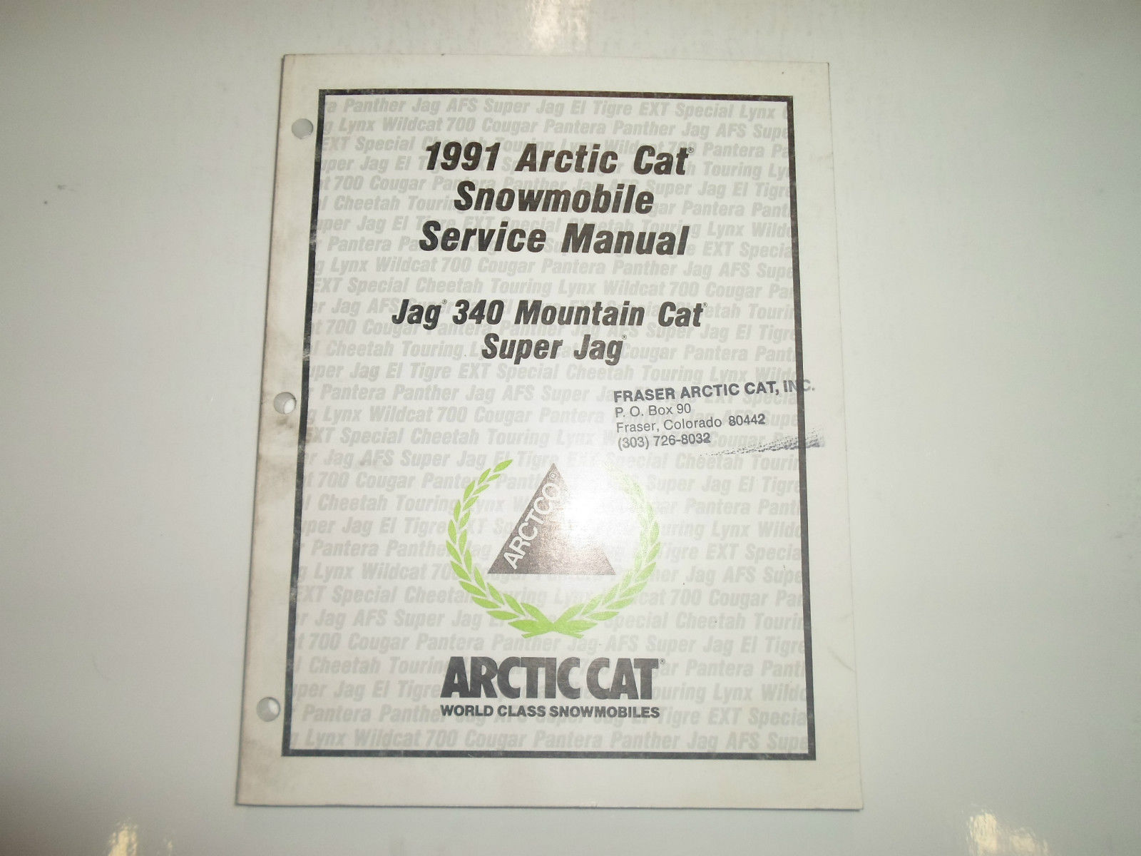 1991 Arctic Cat Jag 340 Mountain cat Super Jag Service Repair Manual INK STAMP - £21.59 GBP