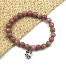 Natural Pink Rhodonite Buddha 8 mm Beaded 7.5&quot; Stratchable Bracelet BBB-1 - £8.85 GBP
