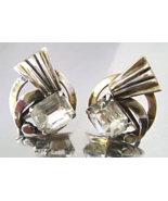 Retro Art Moderne Sterling Crystal Rhinestone Earrings Signed 1940&#39;s - £31.34 GBP