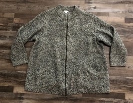 J Jill Cardigan Women 3X Gray Chunky Knit Pockets Full Zip Wool Blend Sw... - $23.11
