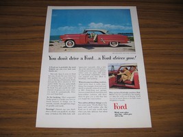 1953 Print Ad Ford Victoria 2-Door Red Car on the Beach - $15.67