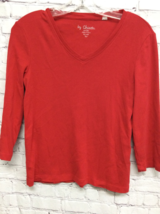 Chicos Womens T-Shirt Red 3/4 Sleeves V Neck Knitted 100% Cotton Tee S/0 - £12.24 GBP