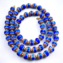 Vintage Blue Chevron Venetian Style Multilayers Glass Beads Necklace N-204 - £26.80 GBP
