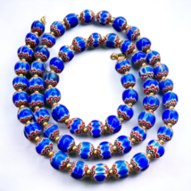 Vintage Blue Chevron Venetian Style Multilayers Glass Beads Necklace N-204 - £25.51 GBP