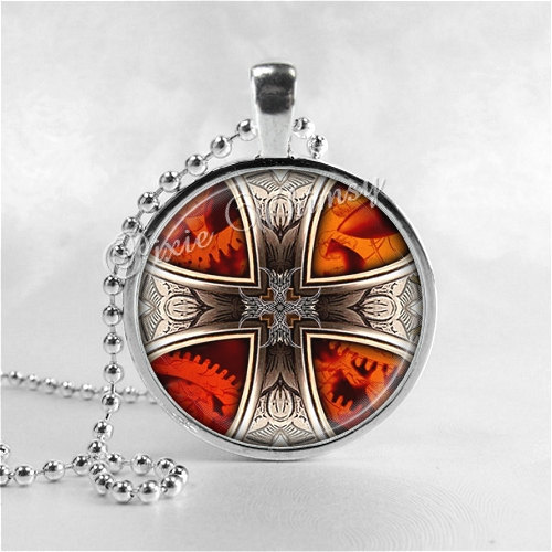 MALTESE CROSS Necklace, Cross Pendant, Cross Jewelry, Glass Art Pendant Charm, R - $9.95