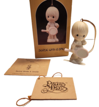 Precious Moments SERVE WITH A SMILE Christmas Ornament Figure 102458 Retired 3&quot; - £8.59 GBP