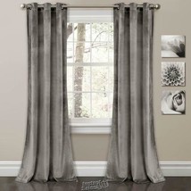 Lush Decor Prima Velvet Solid Room Darkening Curtain Panel Set Grey - £45.77 GBP