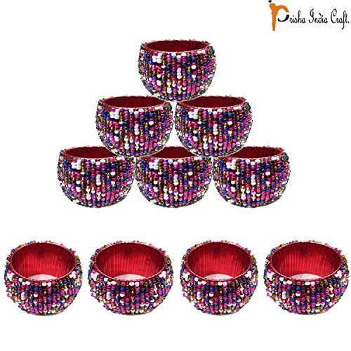 Prisha India Craft - Beaded Napkin Rings Set of 10 colorful - 1.5 Inch in Size-P - $20.79