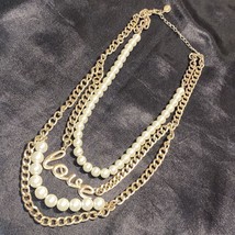 Vintage 1990s Claire’s Vegan Pearl &amp; Gold Tone Metal Oval Chain 18” Necklace - £34.91 GBP