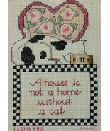 Cat Sampler Embroidery Finished Love Heart Home Sweet Floral Pink Vtg - £10.18 GBP