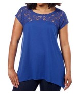 DKNY Women&#39;s Short Cap Sleeves Lace Top  Blue  Sz-S - £10.53 GBP