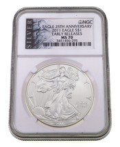 2011 Argento American Eagle Selezionato Da NGC Come MS70 Presto Stampe 25th - £65.50 GBP