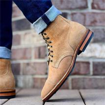 New Men Fashion Trend Business Casual All-match Dress Shoes Handmade Brown Suede - £63.28 GBP
