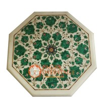 12&quot; Marble Coffee Cafe Center Table Top Malachite Inlaid KItchen Home Decor E584 - £542.06 GBP