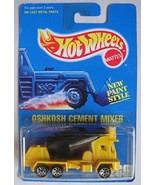 HOT WHEELS YELLOW/BLACK OSHKOSH CEMENT MIXER #269 7 SPOKE ALL BLUE CARD - $266.43 MXN