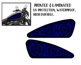 Motorcycle tank sticker / skin flowers blue decals 2pcs Fits For Most Harley - £20.97 GBP