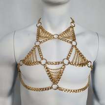 Burning Man Rave Gold Men Body Chest Chain Harness, Festival Bodychain C... - £67.80 GBP+