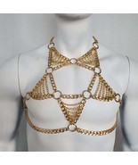Burning Man Rave Gold Men Body Chest Chain Harness, Festival Bodychain C... - $75.00
