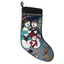 Lands&#39; End Needlepoint Christmas Stocking Snowman Family NWOT - £15.57 GBP