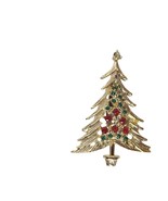 Vintage BJ Beatrix Christmas Tree Brooch Pin Gold Tone Rhinestones Signed - $39.60