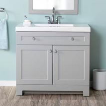 Single Sink Gray Bath Vanity with White Cultured Marble Top Assembled 37 in. New - $314.99