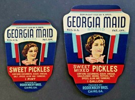 1939 Georgia Maid Sweet Pickles 1 Pint &amp; 1 Gallon Lables Lot of 2 NOS DC1 - £7.85 GBP