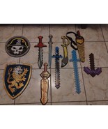 Minecraft &amp; Legoland Lot Mixed Toy 5 Foam Swords 2 Shields 3 Plastic Lig... - $188.88 CAD