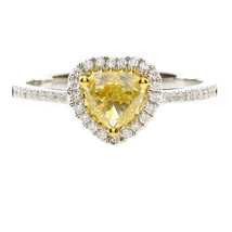 Real 1.25ct Natural Fancy Intense Yellow Diamond Engagement Ring 18K Heart - £5,633.66 GBP