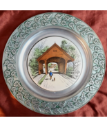 Rare Ceramic Tile of Covered Wooden Bridge in 11&quot; Wilton Pewter Frame Tr... - $21.59 CAD