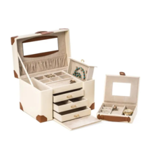 Ivory leather 4 level multi compartment jewelry box - $304.95 CAD