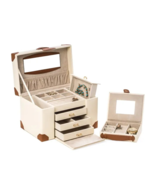 Ivory leather 4 level multi compartment jewelry box - $303.33 CAD