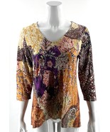 Chicos Top Size 0 / US Small Orange Purple Paisley Print V Neck Stretch ... - $550.66 MXN
