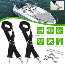 2X Adjustable Bimini Top Tie Down Webbing Straps With Loop Snap Hooks 24&quot; To 43&quot; - £15.71 GBP