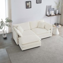 White Chenille 2-Seater Sofa w/ Ottoman | Small Space Loveseat - £359.81 GBP