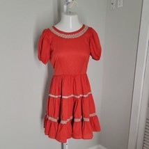 Bettina of Miami Vintage Red Square Dancing Dress ~ Sz S ~ Short Puff Sl... - $29.69