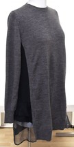 MIU MIU Top Sweater Knit Tunic Wool Grey Navy Silk Long Sleeve Sz 36 - £120.45 GBP